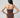 Woman wearing a brown strapless swimsuit against a gray background