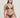 Woman wearing a gray bikini on a plain background