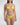 Woman wearing a yellow bikini against a white background