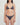 Woman wearing a dark gray bikini set on a light gray background