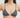 Woman wearing a dark gray triangle bikini top against a plain background