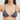 Woman wearing a dark gray triangle bikini top against a plain background