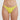 Yellow bikini bottom worn by a person on a white background