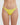 Yellow bikini bottom worn by a person on a white background