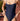 Navy blue swimsuit worn by a person with a blurred outdoor background