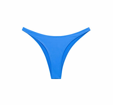 Penelope Brazil cheeky bikini briefs in azure blue, made in Italy from eco-friendly regenerated nylon, no pilling, high-waisted design.