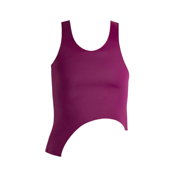 Sporty grape purple Sofia tank top with asymmetrical cut and seamless design, ideal for swimming and yoga.