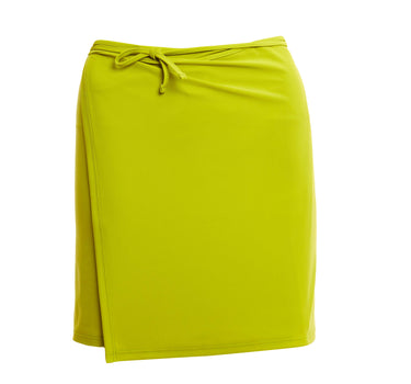 Yaya Beach Skirt in pistachio green, a wrap mini skirt made in Italy from quick-drying regenerated nylon, one size fits all.