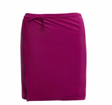 Yaya Beach Skirt in grape purple, a wrap mini skirt made in Italy from quick-drying regenerated nylon, one size fits all.